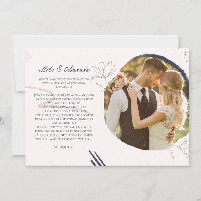 Anpassad Modern Blommigt-bröllopsinbjudan till Snö Inbjudningar (Framsida)