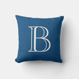 Anpassad Modern Bokstavsmonogram Initial Blå & Vit Kudde