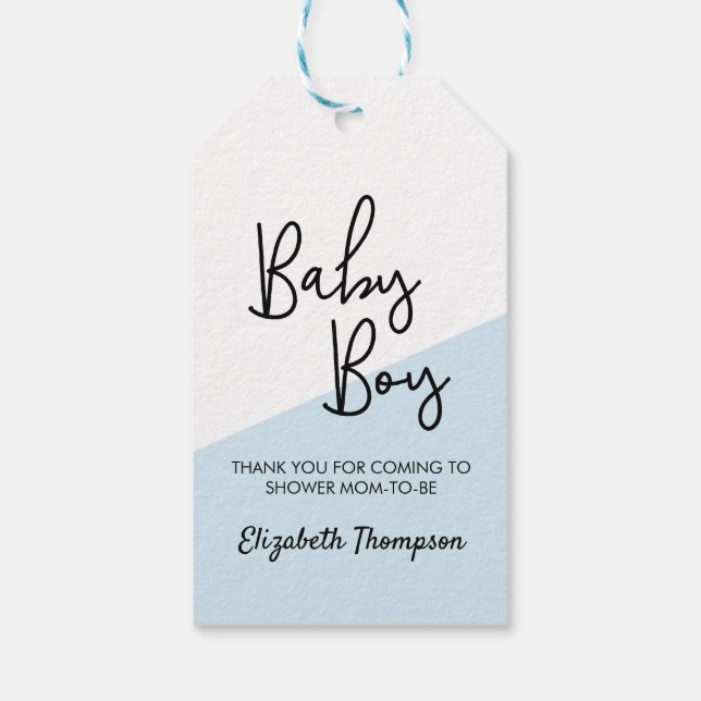 Anpassad Modern Diagonal Baby Shower för Babypojke Presentetikett (Baksidan)