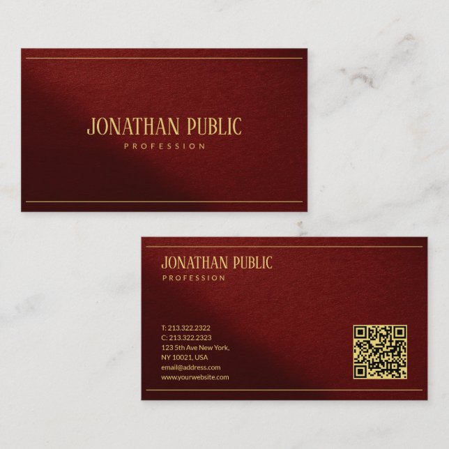 Anpassad Modern Elegant Mall Guld Text QR-kod Visitkort (Fram/baksida)