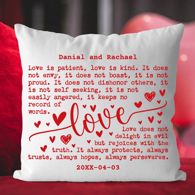 Anpassad Modern Elegant Namn & Datum Present för P Kudde (Custom Valentine Love Pillow with Names & Date)
