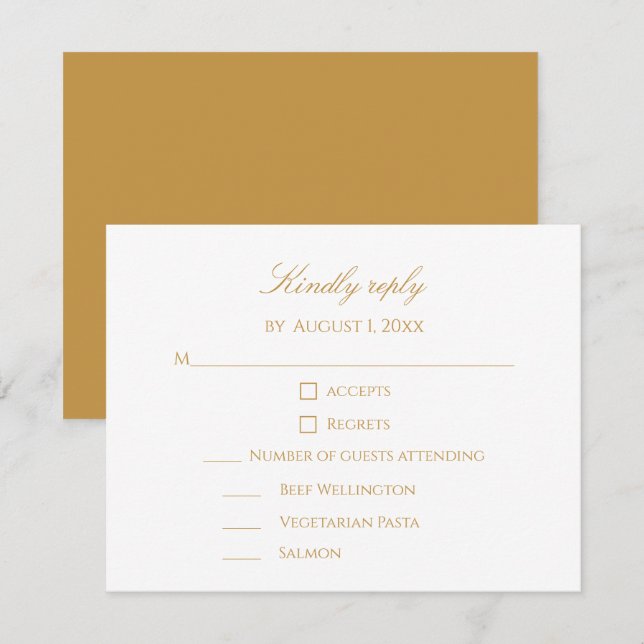 Anpassad Modern Elegant Skript Guld & Vit Bröllop OSA Kort (Fram/baksida)