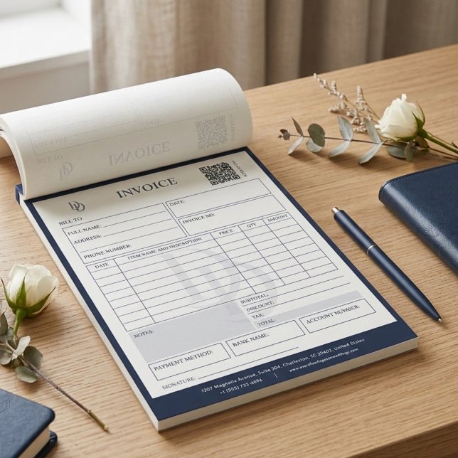 Anpassad modern faktura för bröllopsplanering till anteckningsblock (Custom Modern Navy Wedding Planner Invoice Billing Notepad)