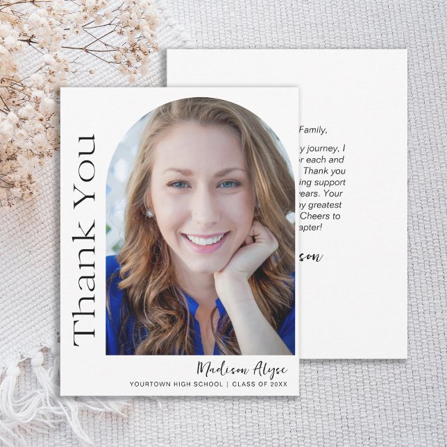Anpassad Modern Fotobåge Examenspresent  Tack Kort (Modern graduation thank you photo arch card.)