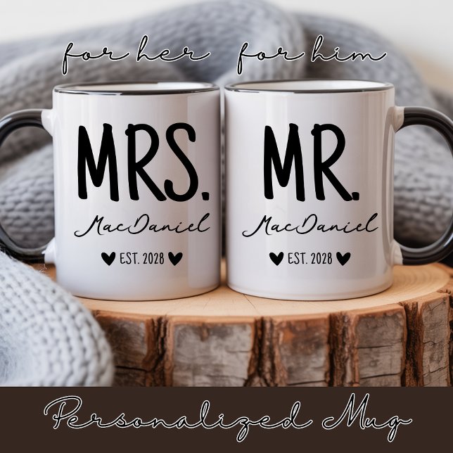 Anpassad Modern Herr och fru Muggpresent till Nygi Kaffemugg (Personalized Wedding Mug Gift for Bride and Groom, Custom Mr and Mrs Mug Bachelorette Party Gift)