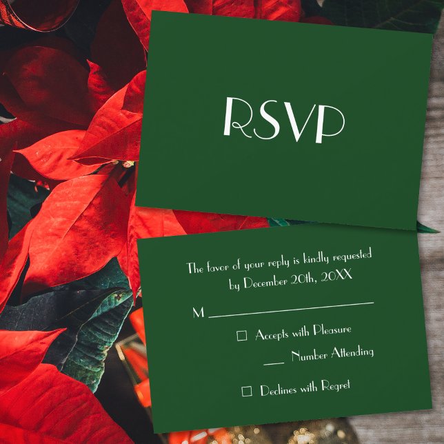 Anpassad Modern Jul Grön Högtidlig Fest RSVP OSA Kort (Custom Modern Christmas Green Holiday Party RSVP)