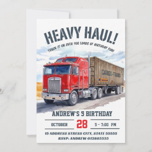 Anpassad Modern Långtradar Truck Födelsedagsfest Inbjudningar