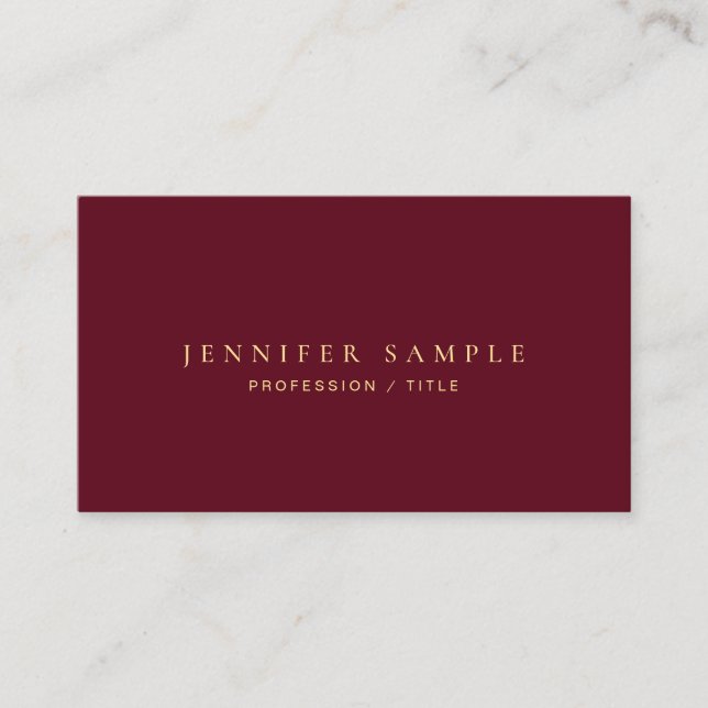 Anpassad Modern Minimalistisk Elegant Lyx Bordeaux Visitkort (Framsida)