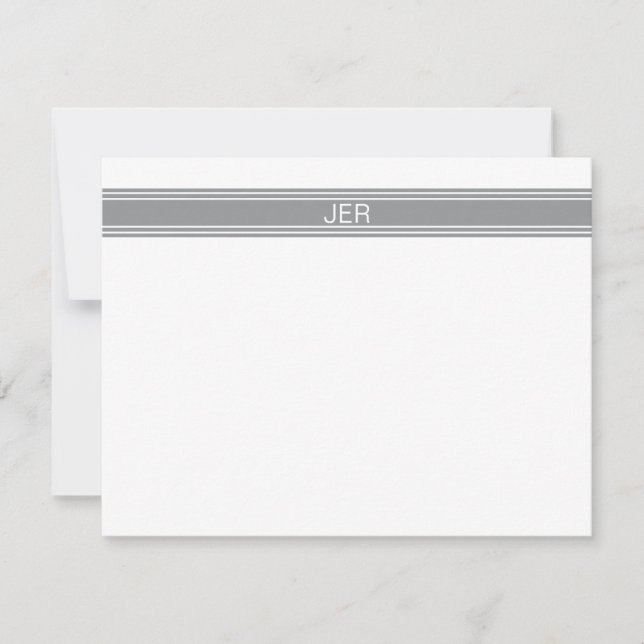 Anpassad Modern Minimalistisk Grå Monogram Anteckningskort (Framsida)