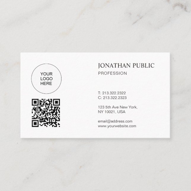 Anpassad Modern Minimalistisk Med Logotyp Och QR-K Visitkort (Framsida)