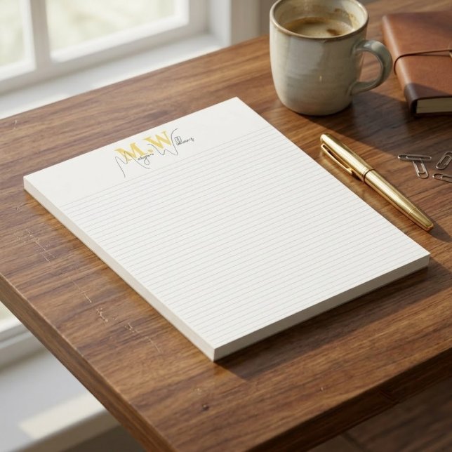 Anpassad Modern Minimalistisk Monogram Skript Namn Anteckningsblock (personalized script name memo pad, minimalist lined fridge note, custom simple lined desk pad)