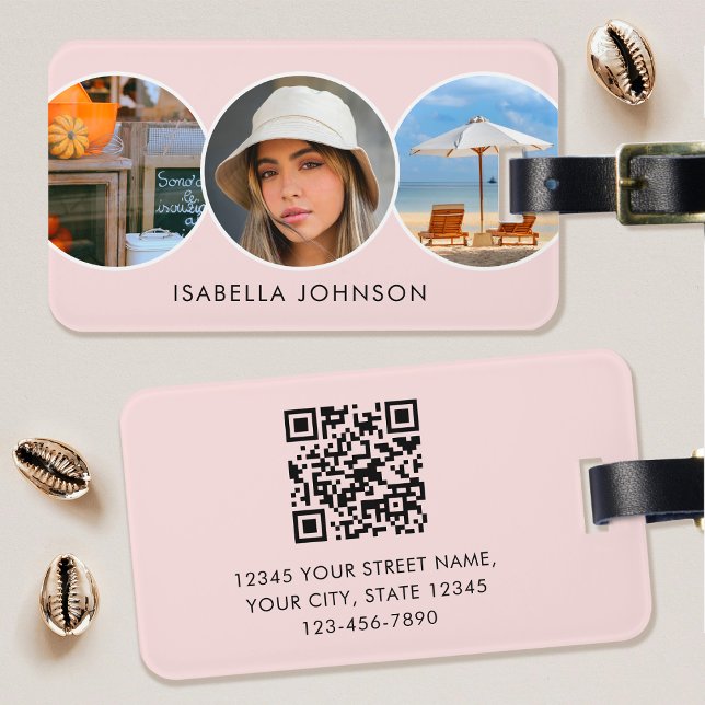 Anpassad modern minimalistisk QR-kod Blush Rosa Bagagebricka (Skapare uppladdad)