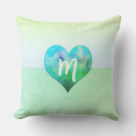 Anpassad Modern Monogram Blå Grön Grunge Hjärtkudd Kudde