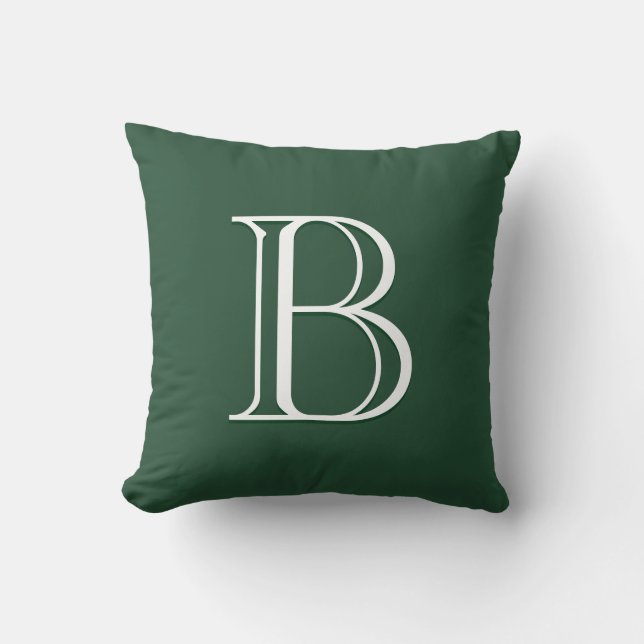 Anpassad Modern Monogram-initierad Grön & Vit Kudde (Framsida)