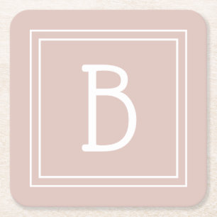 Anpassad Modern Monogrammerad Rosa & Vit Initial Underlägg Papper Kvadrat