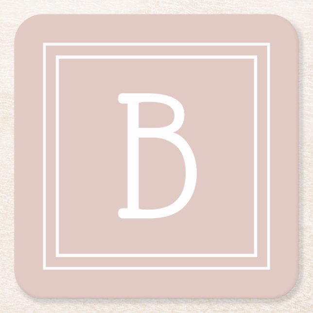 Anpassad Modern Monogrammerad Rosa & Vit Initial Underlägg Papper Kvadrat (Framsidan)