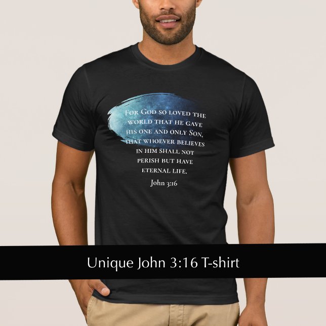 Anpassad Modern Nebula Johannes 3:16 Bibelvers T Shirt (This modern blue nebula design accents the Christian Bible verse John 3:16. 
)