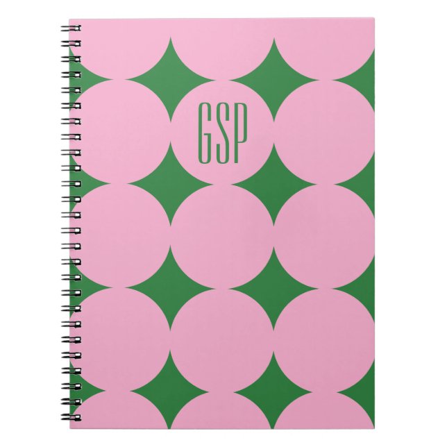 Anpassad Modern Prick Monogram, Personlig Rosa Anteckningsbok (Framsidan)