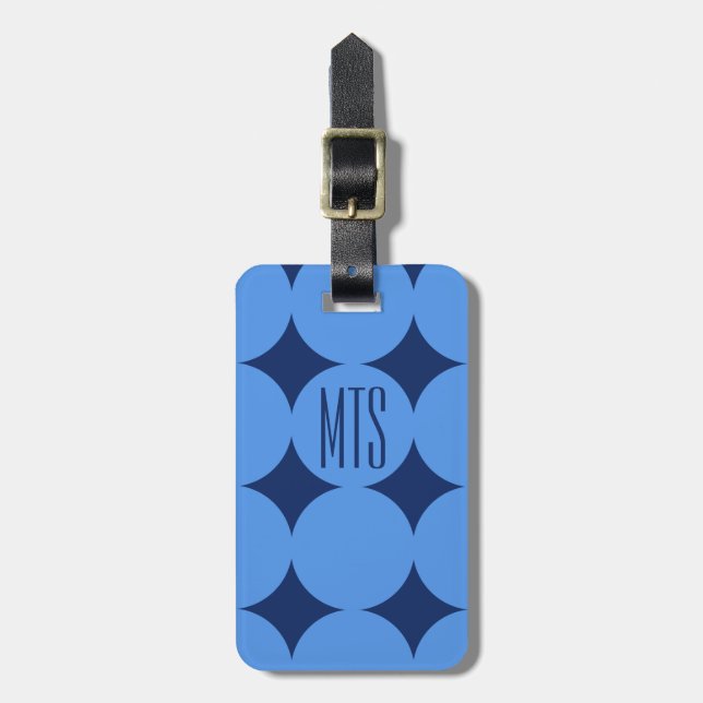 Anpassad Modern Punktmonogram, Personlig Blå Bagagebricka (Vertikal Framsida)
