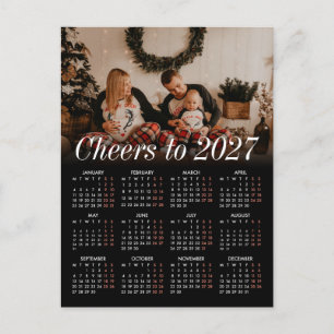 Anpassad modern svart kalender 2027 familjefoto helg vykort