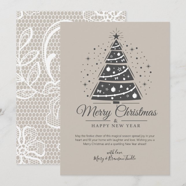 Anpassad Modernt Skript Spets Mönster Träd Jul Julkort (Fram/baksida)
