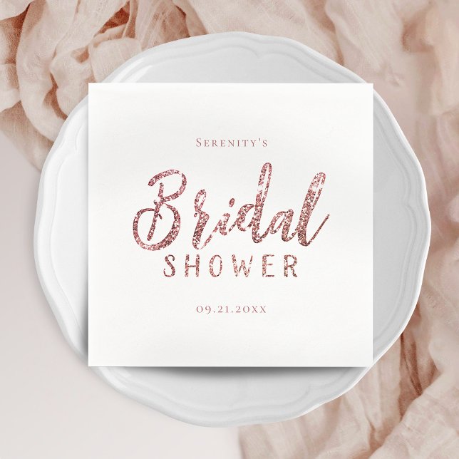 Anpassad möhippa i gnistra ro glitter guld pappersservett (Customized sparkle rose gold glitter bridal shower napkins)