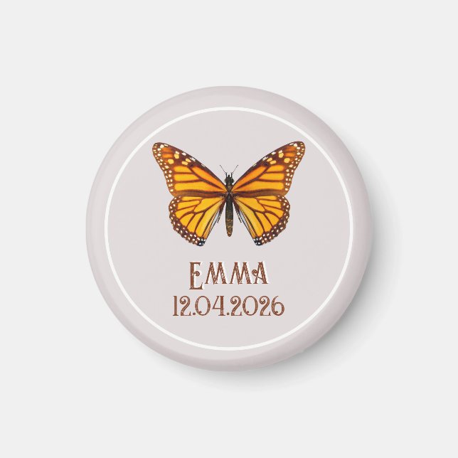 Anpassad Monarkfjäril Namn Datum Konst Magnet (Framsidan)