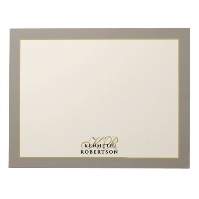 Anpassad monogram Beige Kräm Guld Minimalistisk Mä Anteckningsblock (Framsida)