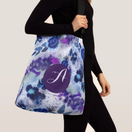Anpassad monogram blå lila blommönster axelväska