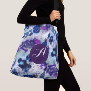 Anpassad monogram blå lila blommönster axelväska