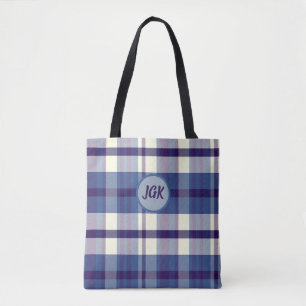Anpassad monogram blå rutig totebag tygkasse
