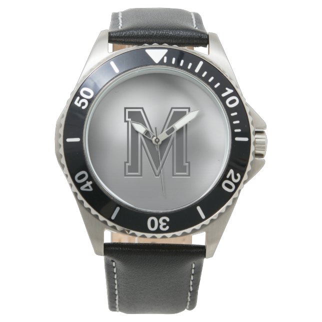 Anpassad monogram borstad metall cool armbandsur (Framsida)