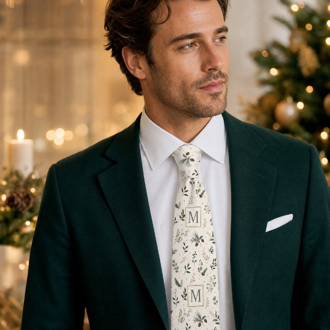 Anpassad monogram botanisk höjdpattern slips (Custom Monogram Botanical Holiday Pattern Neck Tie)