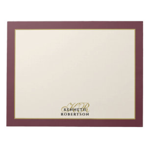 Anpassad monogram burgunder kräm guld minimalistis anteckningsblock