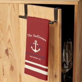 Anpassad monogram burgunderröd crimson Newport-ank Kökshandduk