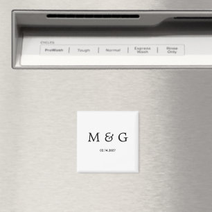 Anpassad Monogram Datum Klassisk Vit Stilren Magnet
