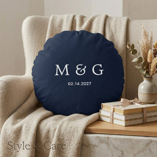 Anpassad Monogram Datum Marinblå Rund Kudd Design Kudde