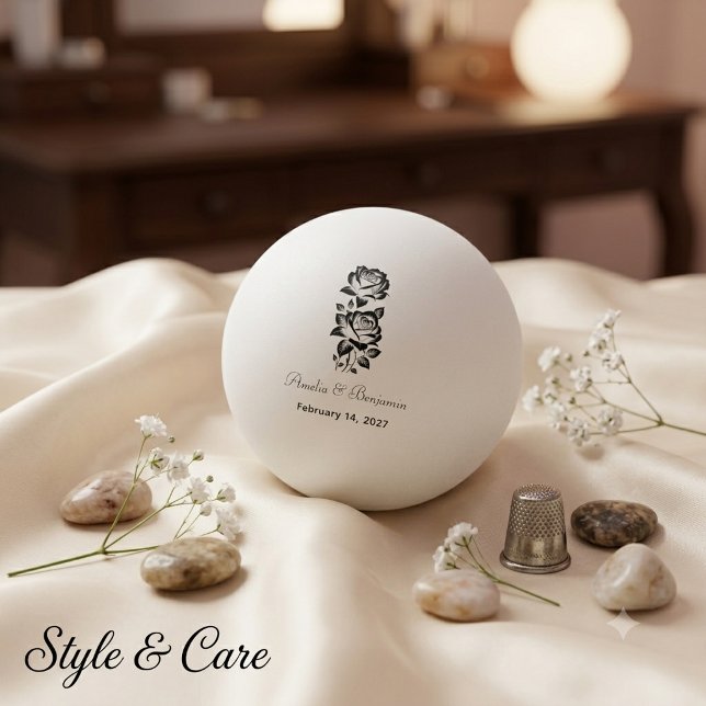 Anpassad Monogram Datum med Romantisk Ros Pingisboll (Custom Monogram Date with Rose Romantic Ping Pong Ball)
