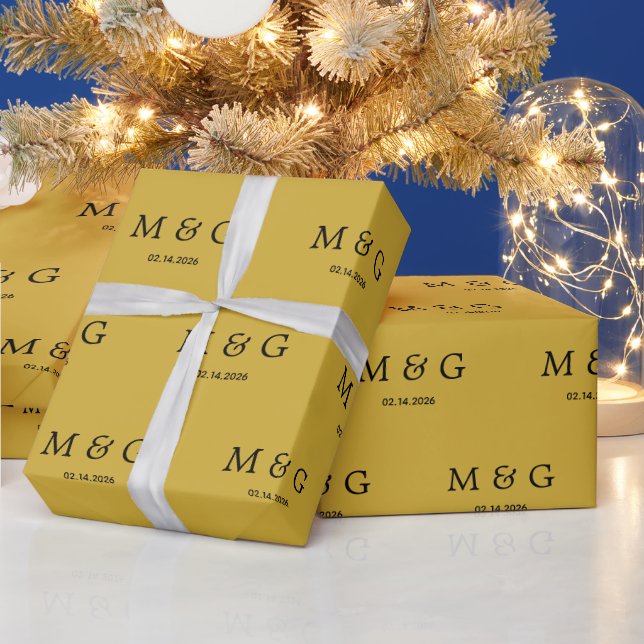 Anpassad Monogram Datum Mönster Metalliskt Guld Presentpapper (Helgdagar)