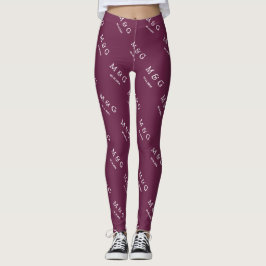 Anpassad Monogram Datum Mönster Stilfull Burgunder Leggings