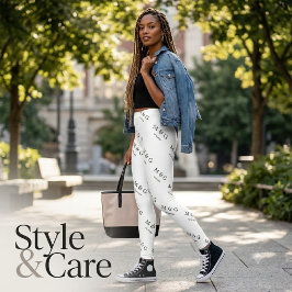 Anpassad Monogram Datum Mönster Stilren Vit Leggings