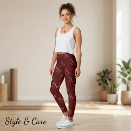 Anpassad Monogram Datum Mönster Stilrent Maroon Leggings