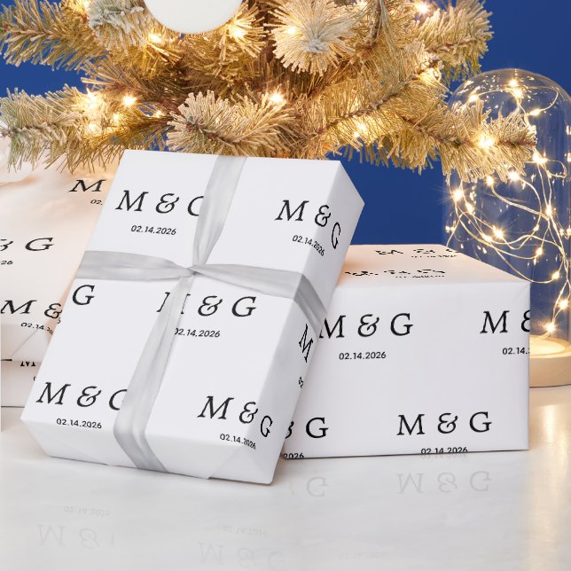 Anpassad Monogram Datum Mönster Vit Presentpapper (Helgdagar)