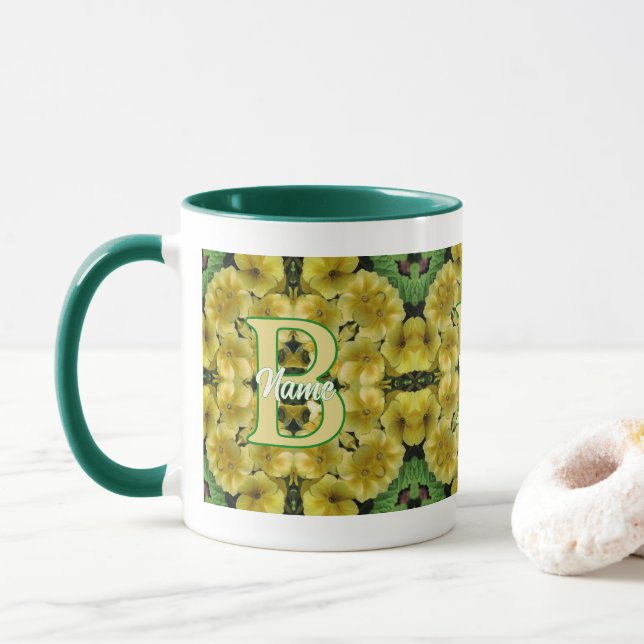Anpassad Monogram Din Initial Guldviva Blomma Kons Mugg (Med munk)