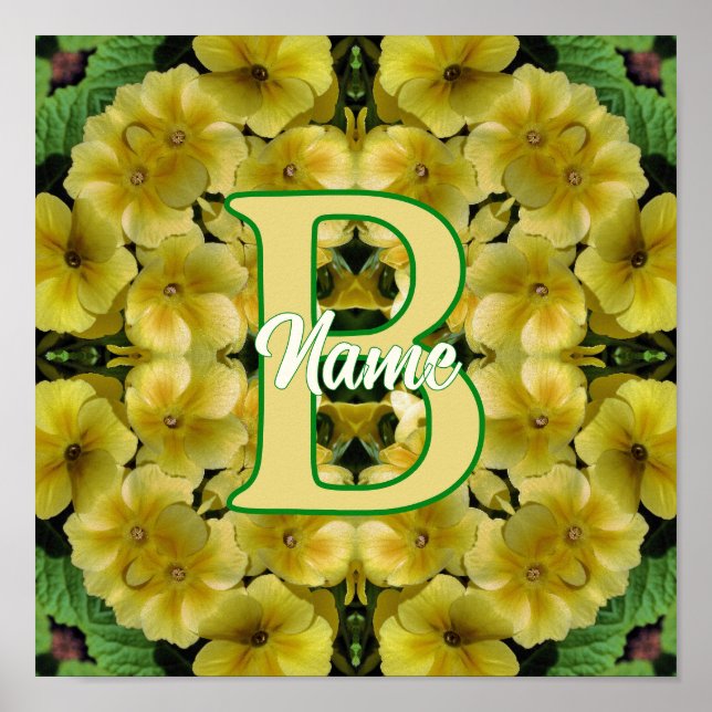 Anpassad Monogram Din Initial Gulsippa Blomma Kons Poster (Framsidan)