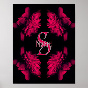 Anpassad Monogram Din Initial Namn Pion Floral Kon Poster
