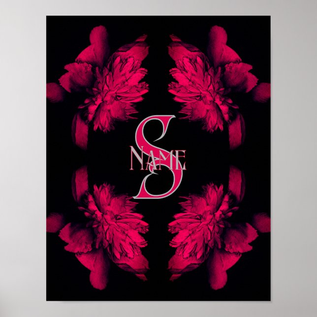 Anpassad Monogram Din Initial Namn Pion Floral Kon Poster (Framsidan)