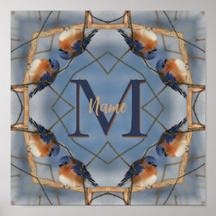 Anpassad Monogram Ditt Initial Blåfågel Natur Kons Poster