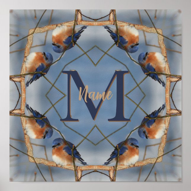 Anpassad Monogram Ditt Initial Blåfågel Natur Kons Poster (Framsidan)