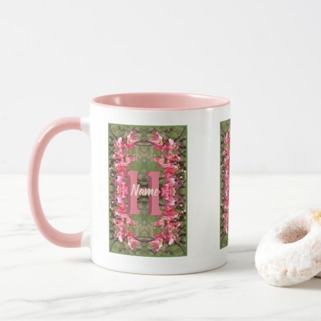 Anpassad Monogram Ditt Initial Namn Dogwood Art Mugg (Med munk)